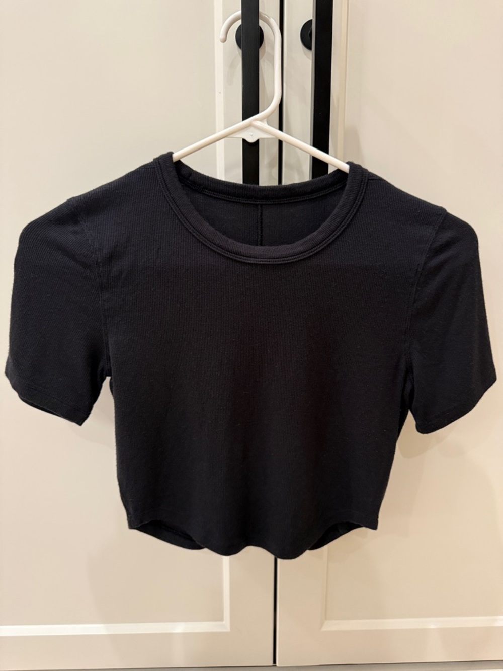 lululemon athletica Black Ribbed Crewneck Crop Top